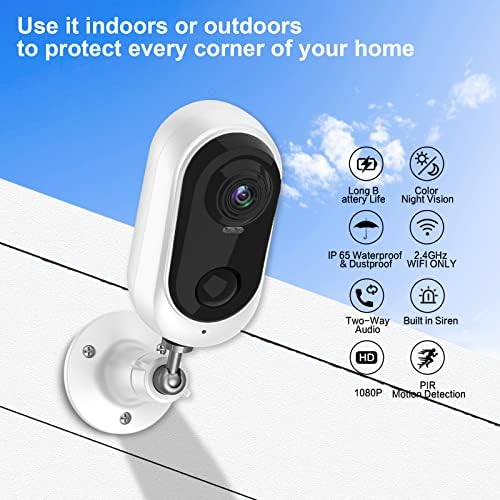Câmeras Heyall para Segurança em Casa, Câmeras de Vigilância em Casa de Wi-Fi com Bateria com Alarmes Spotlight & Siren, Visão Noturna Colorida de 1080p, Sensor de Detecção de Motivo da AI, Talk bid-Way, Cloud/SD, IP65