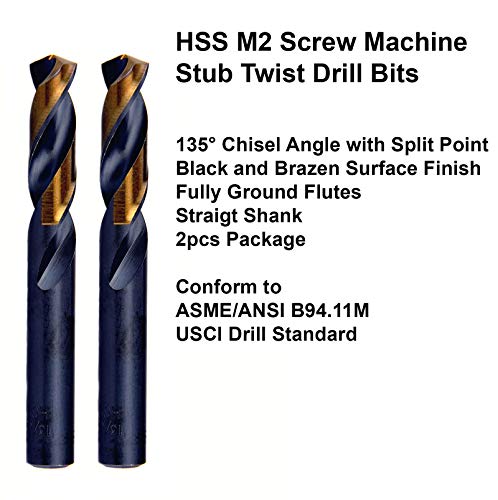 Maxtool 17/64 2pcs para parafuso idêntico exercícios de máquina de parafuso HSS M2 Twist Stub Bits Black & Bronze Terrinhas de haste