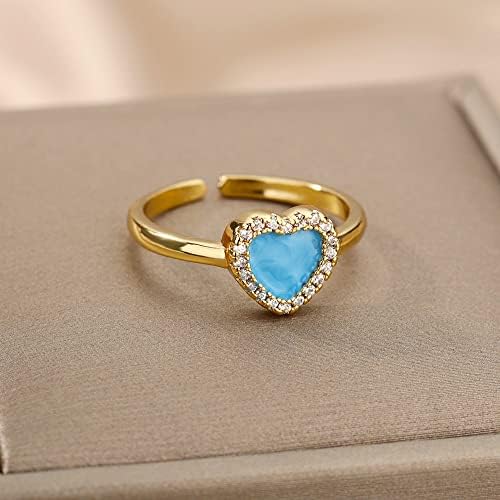 T3Store Green Stone Zircon Heart Rings para mulheres Multicolor Oil Oil Love Anel Heart Ring Wedding Ring Jewelry - Green -54055