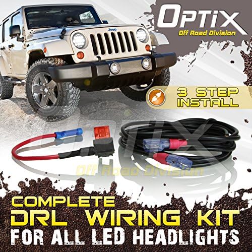 Kit de arnês de adaptador de fiação DRL completa para o farol de LED redondo de 7 com luzes diurnas - 1997- Jeep Wrangler JK - Feito nos EUA