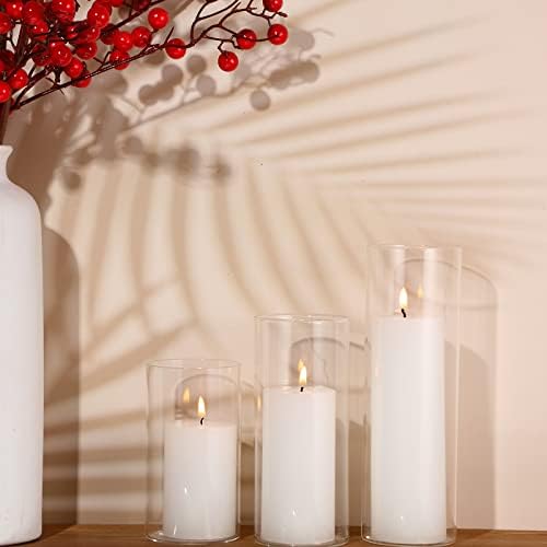 Conjunto de 3 velas de pilar branco e 3 vasos de cilindros de vidro Vasos de casla de casamento cilindros de castiça