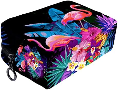 Bolsa de maquiagem de viagem, bolsa de cosméticos Caso organizador, para mulheres de produtos de higiene pessoal, olá, olá, verão tropical de folha de palmeira flor havaiana flamingo