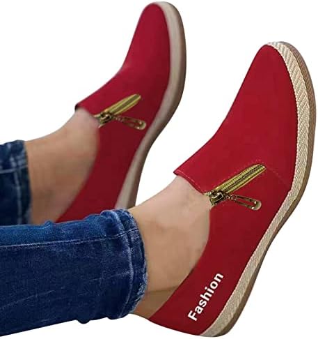 Balé Flato para mulheres deslizam sapatos para mulheres mulheres moda a cor sólida de cor redonda de dedão rasa zíper