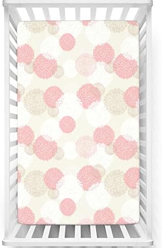 Pastel com tema de mini folhas de berço, lençóis portáteis de mini berço de berço lençóis de colchão para meninas para menina ou menino, 24 “x38”, marrom branco rosa pálido pálido marrom