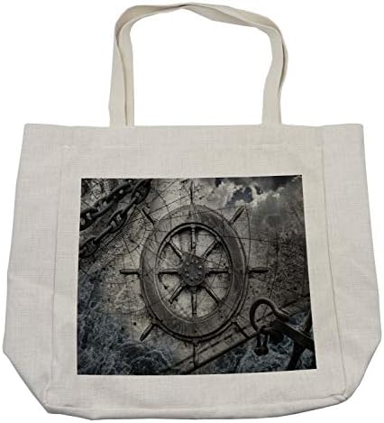 Bolsa de compras com roda de navios de Ambesonne, ilustração de equipamentos de navegação retrô com cadeias de ancoragem