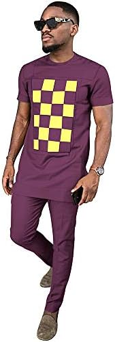 Africano Men Rouse Dashiki Camisetas de manga curta Tops calças 2 peças Coloque os bolsos