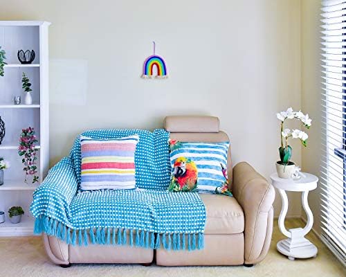 Decoração de parede do arco -íris Macrame de parede artesanal pendurado para sala de estar, quarto, berçário, apartamento, dormitório 8,6 x 8,6 em 8,5 onças
