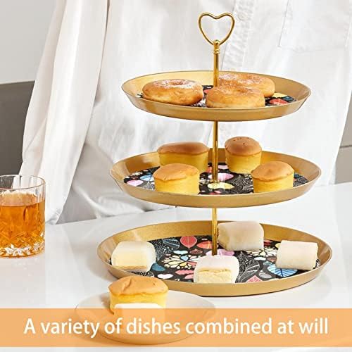 Suporte de cupcakes de três camadas, arte abstrata deixa placas de sobremesa plásticas que servem para o chá de bebê de festas de chá e decorações de casamento
