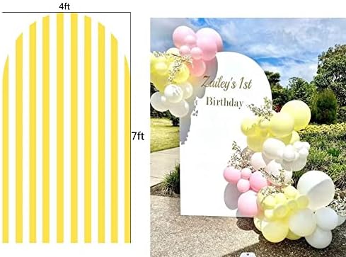 Fivan Arch Capas de listras amarelas elásticas para o pano de fundo para decoração de festas de chá de bebê de aniversário de 4x7ft Batismo adereços