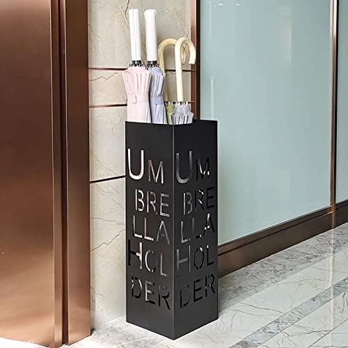 Stands de guarda-chuva-hy-hy, guarda-chuva de metal quadrado, letra de entrada de um suporte de guarda-chuva de padrão de entrada, organizador de metal decorativo/preto/18x18x55cm