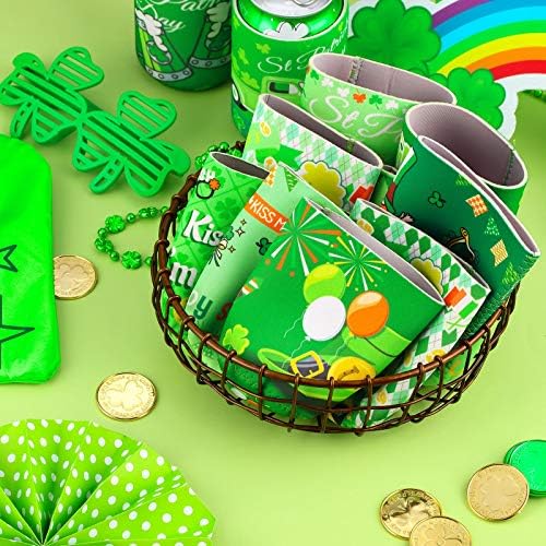 16 peças St. Patrick's Day Refrigers de cerveja Mangas de neoprene podem ser isoladas para bebidas enlatadas de 12 onças.