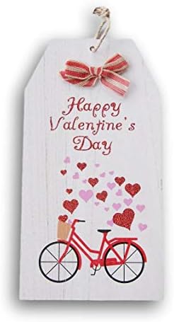 Feliz Dia dos Namorados de Bicicleta Glithery Red Decor Sign com cabide de juta - 7,5 x 14,25 polegadas