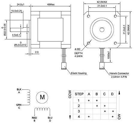 4pcs NEMA 17 Motor de passo bipolar 2a 59ncm 48mm Comprimento para impressora/máquina CNC/robótica 3D