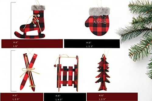 Roxluay Christmas Red Buffalo Plaid Ornaments, Decorações de árvores de Natal Fazenda de Natal Ornamentos DIY pendurados