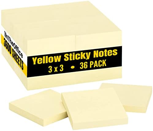 1InTheffice Yellow Sticky Notes, 3 x 3 Amarelo -bastão