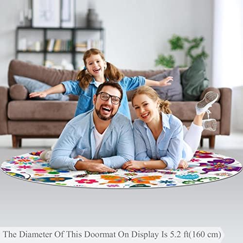 LLNSUPPLY TAMANHO GRANDE 4 pés Round Kids Play Area Rug Area Colorful Butterfly Flor Padrão Ranta de Nursery Don Slip Kids Carpet PlayMat Child Brincho