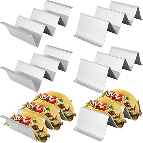 [6 pacote] suporte de suporte de taco, bandeja de taco de aço inoxidável, portadores elegantes de concha de taco, rack mantém até 3 tacos, cada um para manter as conchas retais, rack de taco de material de saúde por RTT -Oven, grade, lava -louças seguro