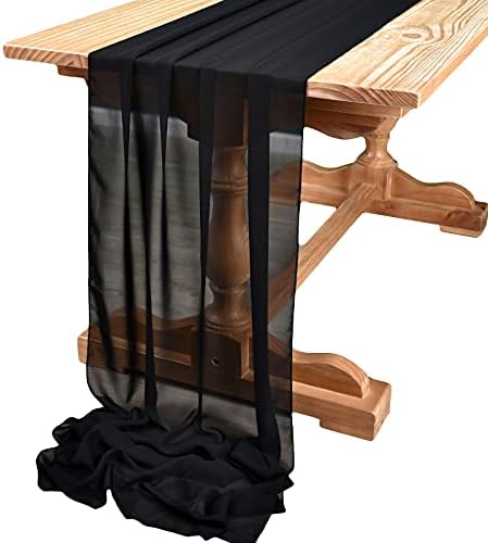 DOLOPL 10ft Black Chiffon Table Runner Runner de mesa de casamento, 29x120 polegadas de mesa de gaze, decoração de mesa rústica
