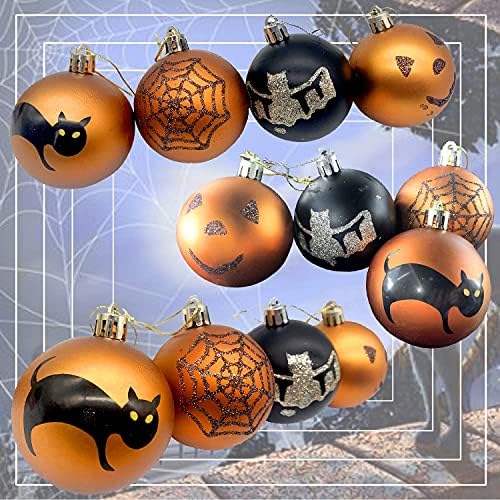 Deloky 12 PCs Halloween Bolas penduradas de 2,4 polegadas Halloween Bat Spider Spider Sritura à prova de bola para ornamentos de