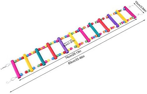 Littlegrass 12 degraus brinquedos de pássaro 31 polegadas de madeira escada de pássaro, ponte de papagaio de papagaio Ponte de balanço, acessórios para gaiola de pássaros decorativos de gaiola flexível de madeira de madeira de arco -íris