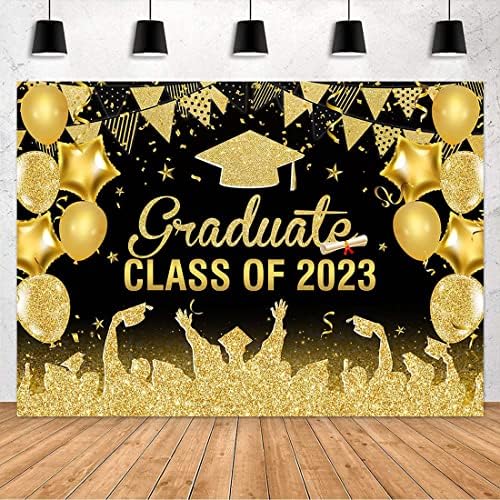 Avezano 8x6ft Graduação cenário 2023 Prom preto e dourado PROM 2023 Antecedentes Parabéns Parabéns
