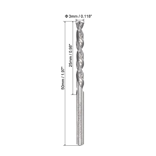 Uxcell Solid Carber Twist Bits Bits 3mm, flautas da espiral esquerda métrica Ferramenta de perfuração de aço de tungstênio