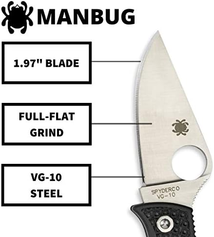Spyderco Manbug Faca de bolso da utilidade dobrável leve com 1,97 VG-10 lâmina de aço inoxidável e alça preta FRN de alta resistência-MBKP