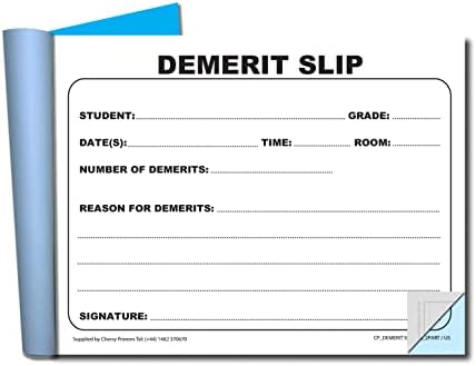 Cherry Demerit Book for Schools and Teachers 50 2PART e SLIPS DE Demérito padronizado por livro Perfeito para manter a estrutura e a organização