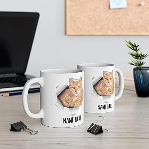 Nome personalizado engraçado gato gato laranja texto personalizado de Natal 2023 Presentes White Coffee Caneca Branca 11oz