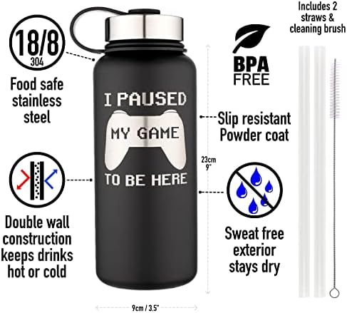 Bubu Lifeware Gamer legal exclusivo Grie - 32 onças Bottle de água em aço inoxidável isolada - Acessório de hidratação