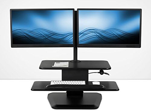 MONTAGEM! Sente -se Stand Workstation Standing Desk Converter com combinação de montagem de monitor duplo, mesa de mesa ajustável em
