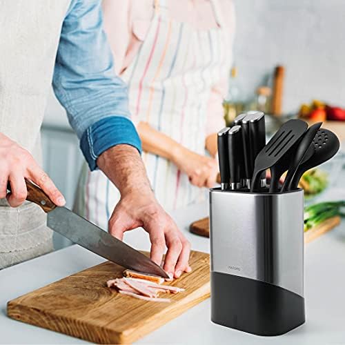 Bloco de faca universal sem facas e suporte de utensílio para bancada, matoyo 2-em-1 em 1 aço inoxidável Kitchen Solder para balcão de cozinha, resistência à impressão digital