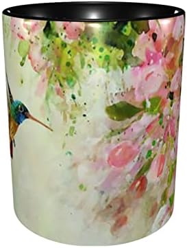 Flores de beija -flor fofos Flores rosa de café engraçado Caneca de café Cerâmica Custas 12 oz para mulheres meninas Coco