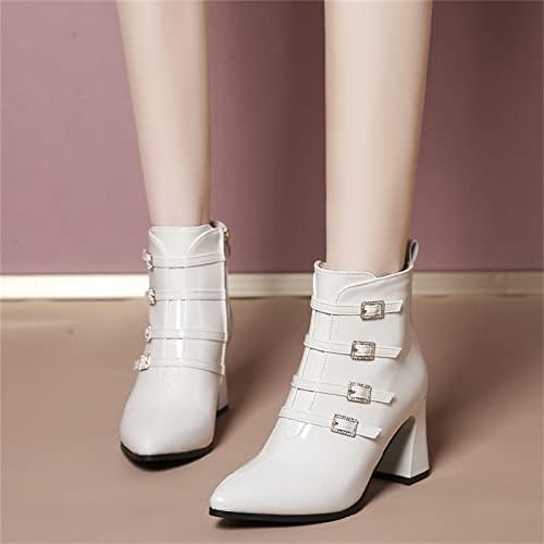 Botas de cunha para mulheres lateral botas de fivela curta de dedão zíper de couro feminino de salto alto decorativo