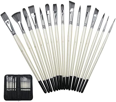 15 PCs pinte caneta de escova de unha com haste de madeira de nylon de bolsa de lona para suprimentos de arte em aquarela
