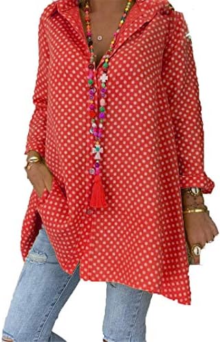 Andongnywell Women Polka Dot V pescoço blusas de chiffon Casaul Manga longa camisas de impressão floral túnicas