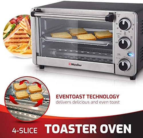 Toaster Forno 4 Fatia, acabamento em aço inoxidável multifuncional com timer - torrada - Bake - Greado Configurações, convecção