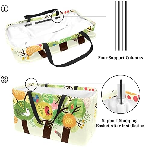 Reutilizável Shopping Shopping Basking Autumn Florest Cartoon Birds On Tree Portable Dobring Picnic Grocery Bags Rapa