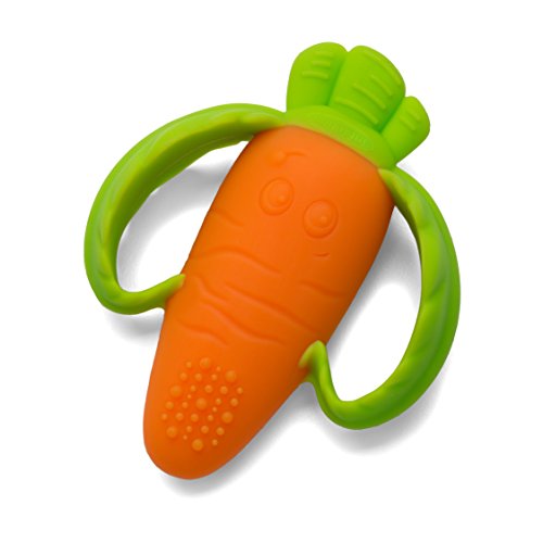 Infantino lil 'caldas de silicone texturizado -Exploração sensorial e alívio de dentição com alças fáceis de manter, cenoura