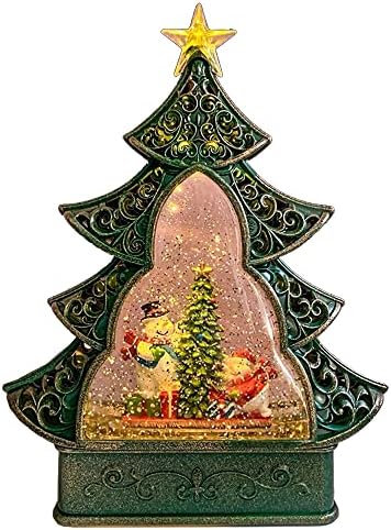 Lanterna de globo de neve em forma de árvore de Natal com glitter de água em turbilhão, caixa de música movida e operada por bateria musical e iluminada para decoração de Natal e presente, cena do boneco de neve
