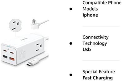 USB Power Strip Baseus PowerCombo 65W carregador de parede USB C com 2 pontos de venda e 3 portas de carregamento rápido,