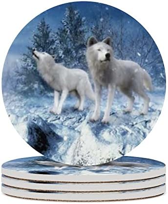 Kuizee Drink Coasters Conjunto Fantasia Winter White Wolve
