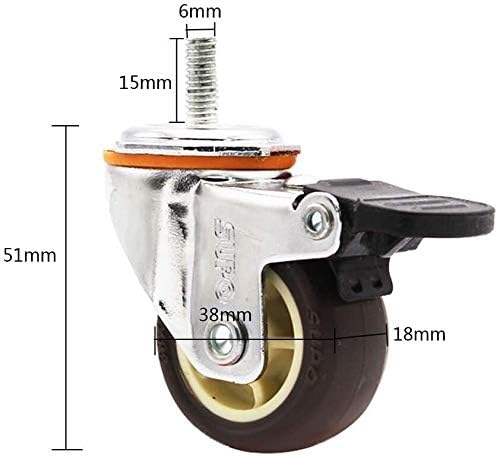 Conjunto de Yiwango de 4 roda giratória de borracha durável φ38mm, parafuso m6 parafuso, com máscaras de mobília de freio, kit de