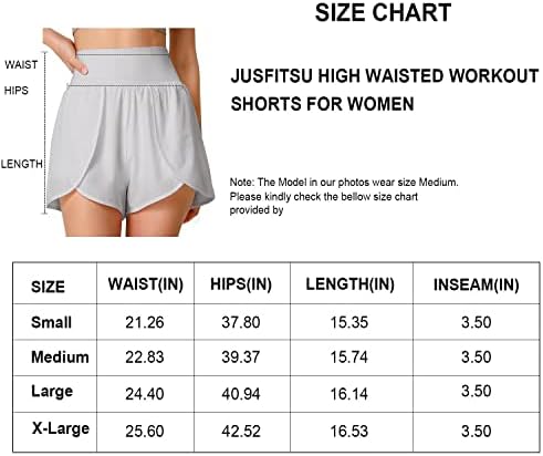 Jusfitsu 2 em 1 Coloque alto shorts para mulheres de barriga de barriga de abra de pernas