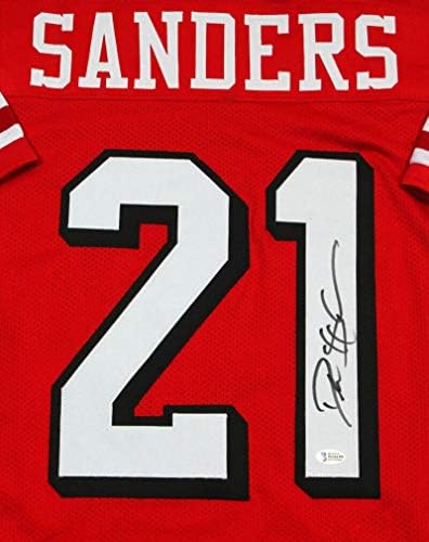 Deion Sanders Autografou Red Pro Style Jersey - Beckett W Auth 1 Black