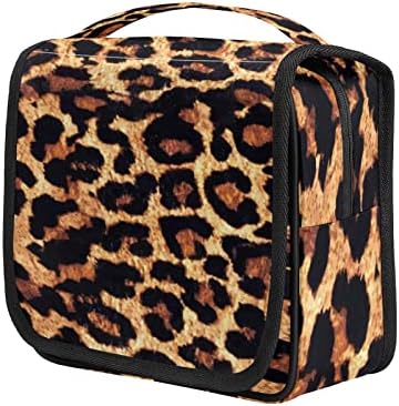 Saco de higiene pessoal pendurado de leopardo Bolsa de maquiagem marrom de viagem portátil portátil grande organizador de bolsa