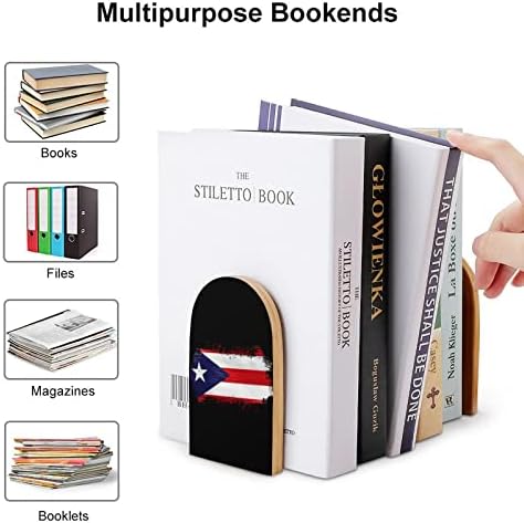 Puerto Rico Flag Wooden Bookennds Non-Skid Book Stands Livro Livro Ends finais suporta prateleiras da estante de livros decoração 1 par