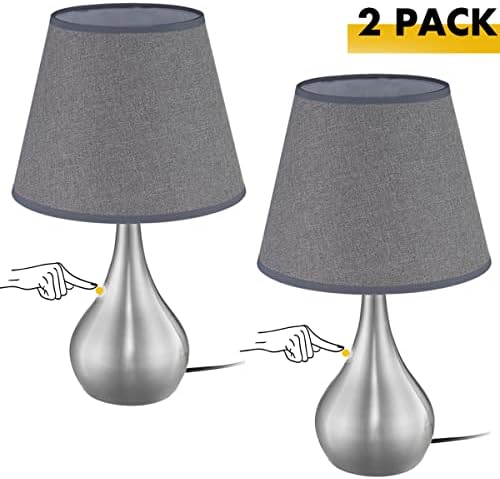 Lâmpadas de mesa de Hamilyeah com controle de toque, luminárias de mesa de níquel com tom de tecido cinza escuro, lâmpadas modernas