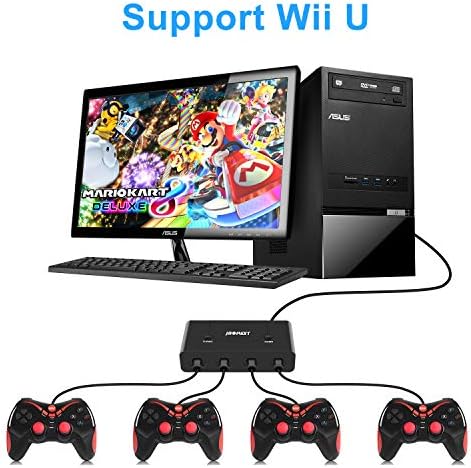 Wii U GameCube NGC Controller Adapter Switch com Botões Turbo e Home para Wii U, Nintendo Switch, PC USB com 4 porta…