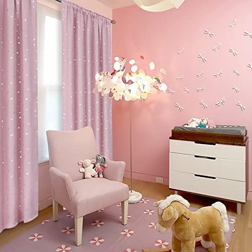 Cortinas de blecaut de bolso de haste bimpo com estampas com estampas de estampar cortinas de blecaute estrela, 2 painéis, 42 x 63 polegadas, rosa bebê